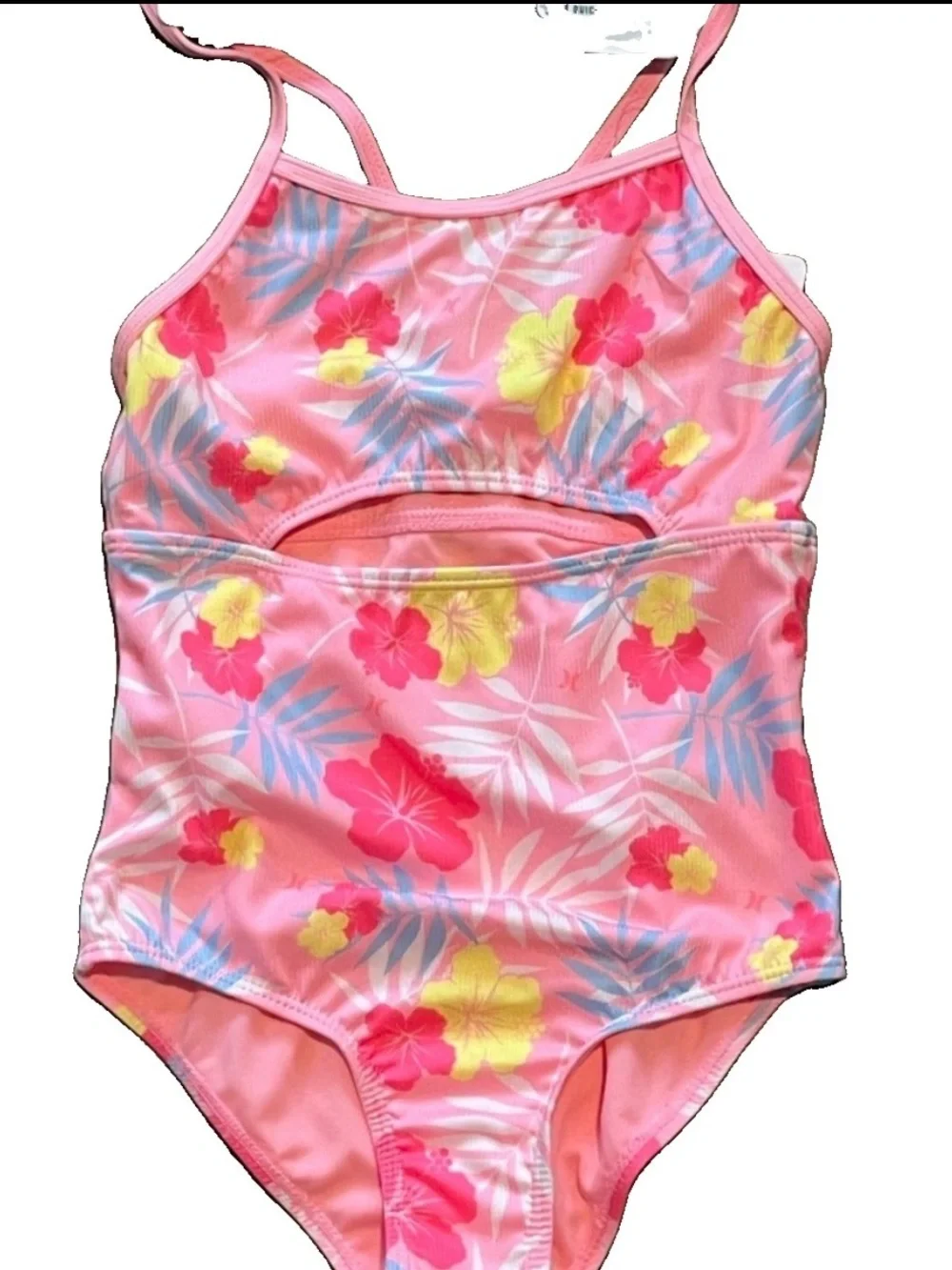 NWT Hurley Kids Pink Floral One Piece Swimsuit Size 5/6 Bright Vibrant Floral